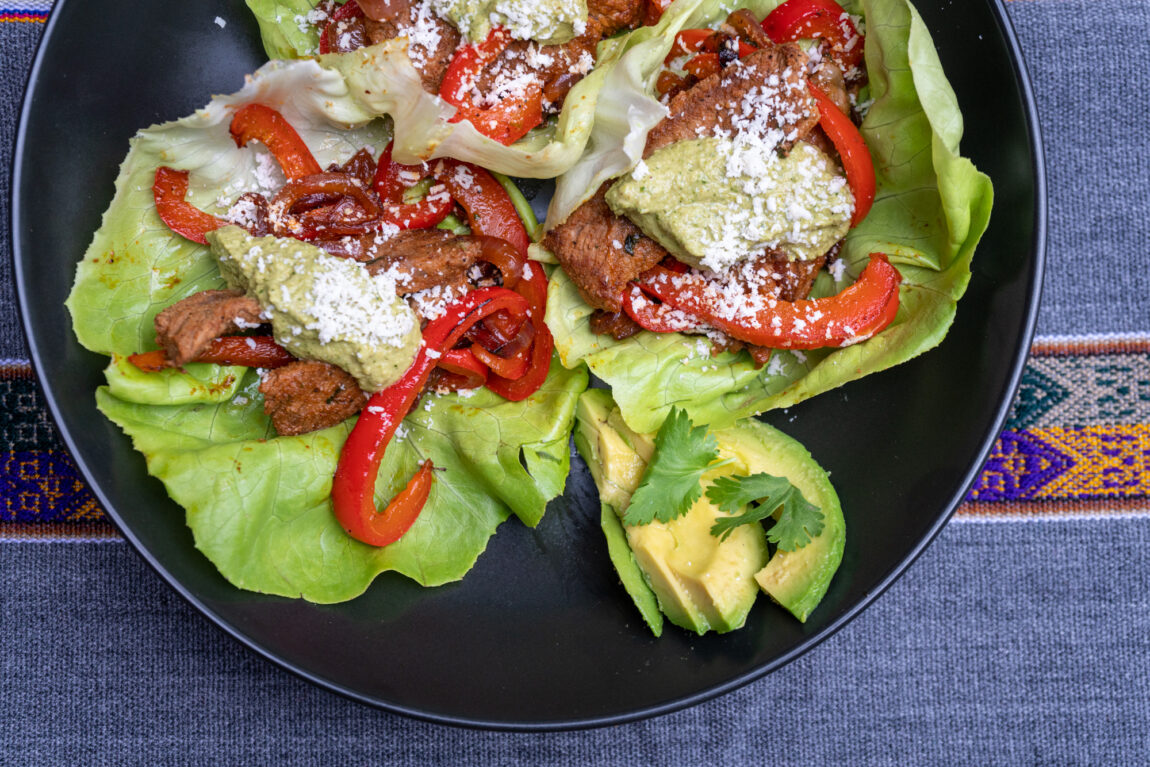 Lettuce wraps are an easy, low-carb alternative that have all the benefits of tacos. Here, a quick fajita seasoning makes for a simple but dazzling meal, and of course, the Saucí Verde takes it over the top!