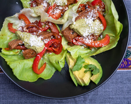 Lettuce wraps are an easy, low-carb alternative that have all the benefits of tacos. Here, a quick fajita seasoning makes for a simple but dazzling meal, and of course, the Saucí Verde takes it over the top!